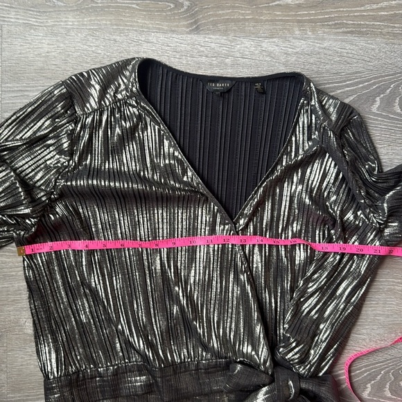 Ted Baker Elwiira Gathered Metallic Wrap Top - Gray Large - Picture 9 of 11